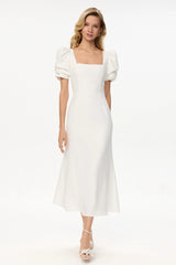 Godet Silhouette Square Neck Midi Dress