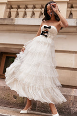 Kelari Strapless Midi Dress - Cream Polka Dot