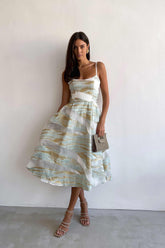 Jacquard Gold Print Bustier Dress