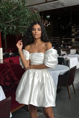 Draped Bodice Puffy Skirt Mini Dress