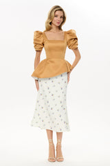 Satin Square Neck Short Sleeve Top