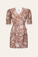 Lace Decorated Button Front Mini Dress with Belt