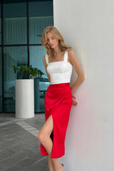 Satin Wrap Midi Skirt