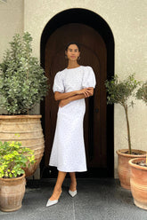 Puff Sleeve Floral Midi Dress