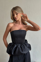 Satin Corset Top with Ruffled Basque