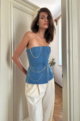 Denim Decorated Button Front Top