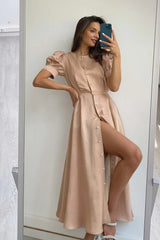 Button Front Midi Dress