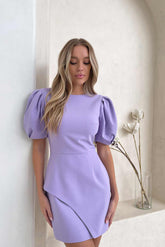 Asymmetric Hem Puff Sleeve Mini Dress