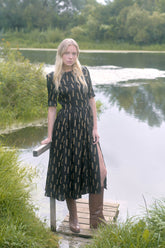 Short Sleeve Gathered Skirt Midi Dress