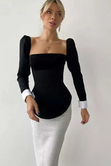 Long Sleeve Velvet Detail Top