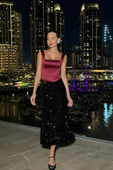 Sequin Decorated Velvet Skirt