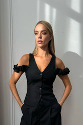 Decorated Shoulder Details Waistcoat Top