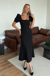 Godet Silhouette Square Neck Midi Dress