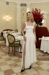 Maxi Dress With Buttons And Asymmetrical Skirt