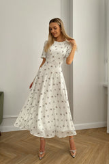Short Sleeve Floral Midi Dress