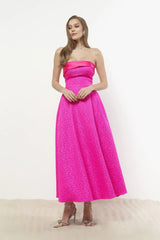 Jacquard Midi Dress with Satin Turn-up
