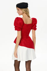 Square Neck Short Sleeve Tweed Top