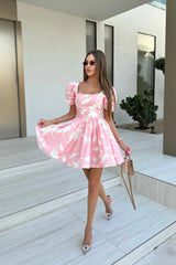 Square Neck Puff Sleeve Mini Dress