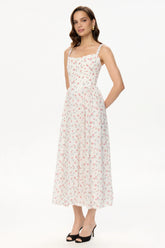 Strap Midi Dress with Corset-Style Bodice