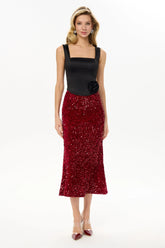 Sequin Decorated Velvet Skirt