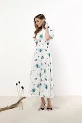 Short Sleeve Floral Midi Dress
