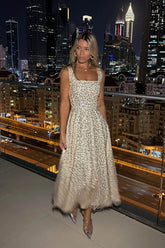 Sequin Square Neck Midi Dress