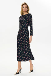 Godet Silhouette Long Sleeve Floral Midi Dress