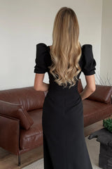 Godet Silhouette Square Neck Midi Dress