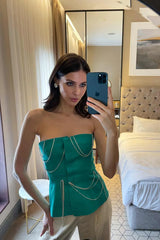 Denim Decorated Button Front Top