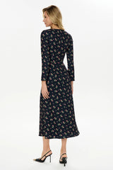 Godet Silhouette Long Sleeve Floral Midi Dress