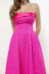 Jacquard Midi Dress with Satin Turn-up