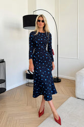 Godet Silhouette Long Sleeve Floral Midi Dress