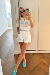 Contrast-Stitch Denim Shorts