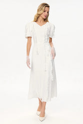 Short Sleeve Ruffle Detail Midi Dress