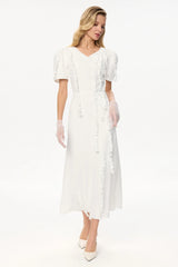 Short Sleeve Ruffle Detail Midi Dress