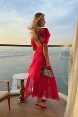 Chiffon Asymmetrical Midi Dress