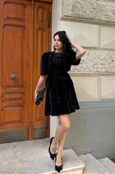 Velvet Gathered Mini Skirt