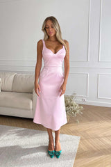 Satin V neck Midi Dress