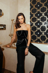 Velvet Decorated Button Front Top