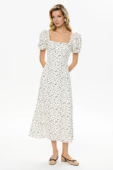 Godet Silhouette Square Neck Midi Dress
