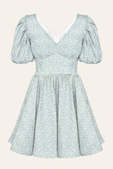 Pleated Sleeve Full Skirt Mini Dress
