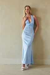 Sage Satin Halter Maxi Dress