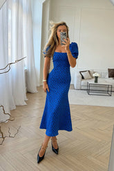 Godet Silhouette Square Neck Midi Dress