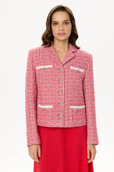 Single Breasted Velvet Trim Plaid Jacket