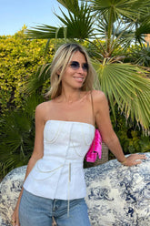 Denim Decorated Button Front Top