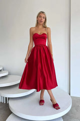 Bustier Pleated Bust Cups Midi Dress