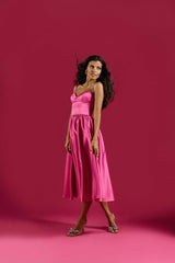 Bustier Pleated Bust Cups Midi Dress