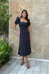 Godet Silhouette Square Neck Midi Dress