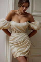 Puffy Sleeve Draped Corset Dress