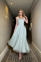 Sequin Square Neck Midi Dress